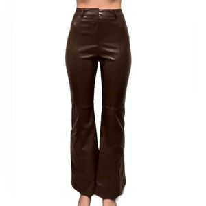 Shein brown leather flare pants